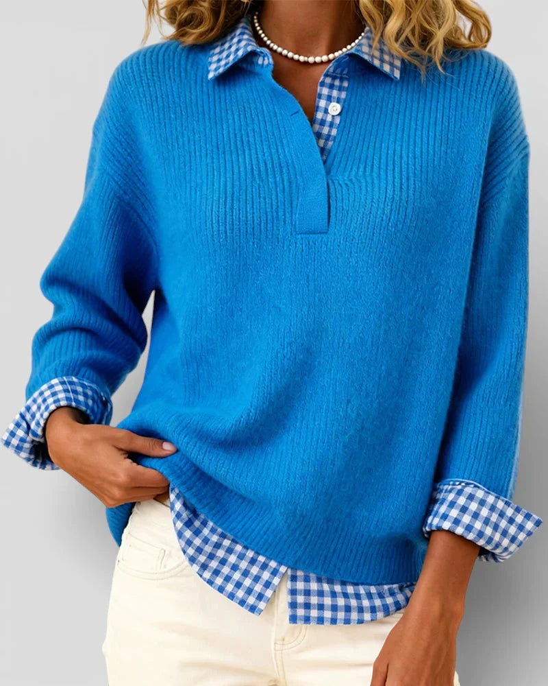 Berta – Jersey de punto con detalle de camisa a cuadros