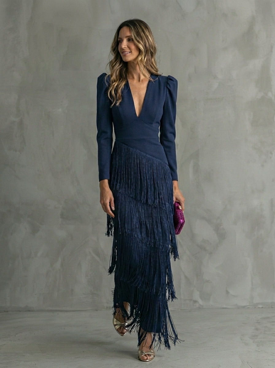Clara | Vestido de Ceremonia con Flecos en Cascada