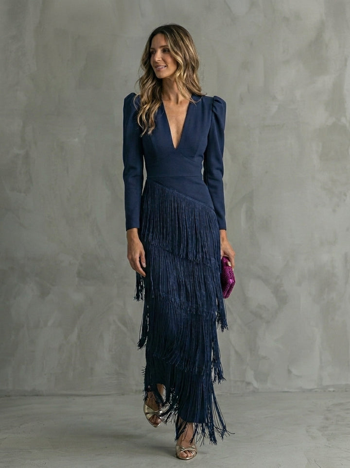 Clara | Vestido de Ceremonia con Flecos en Cascada