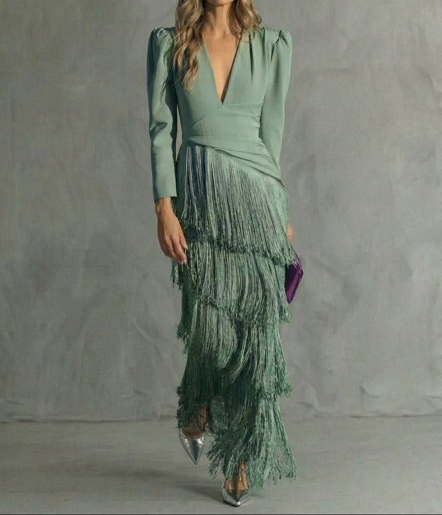 Clara | Vestido de Ceremonia con Flecos en Cascada