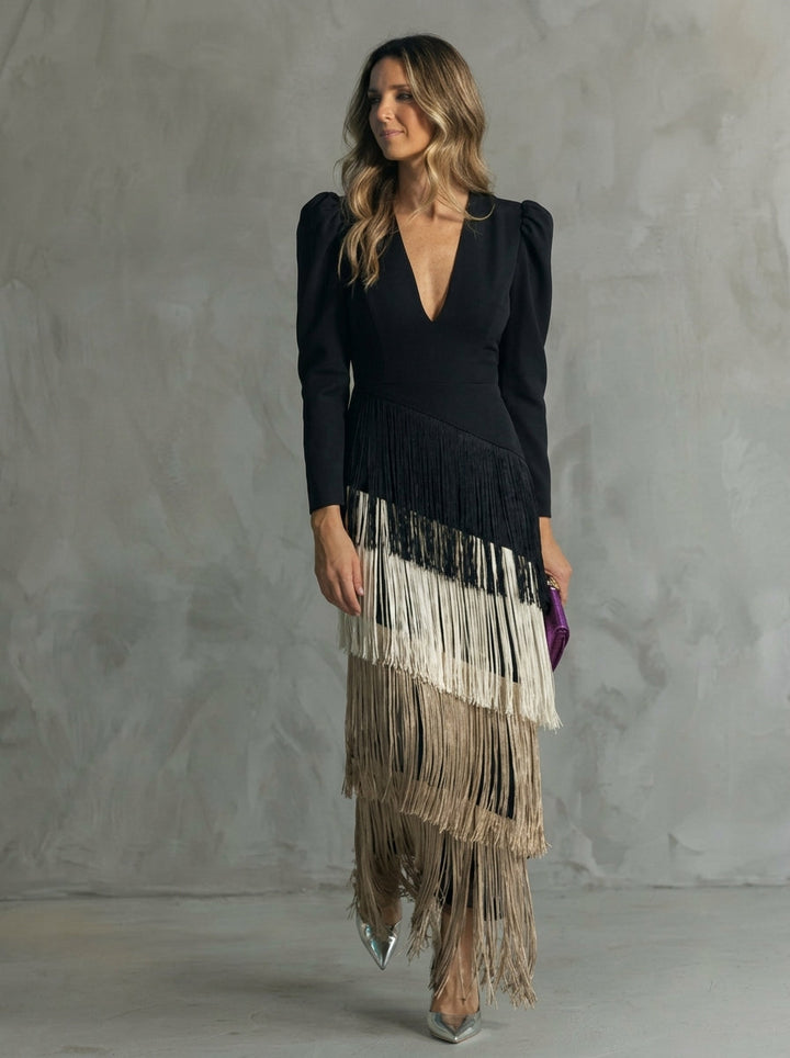 Clara | Vestido de Ceremonia con Flecos en Cascada