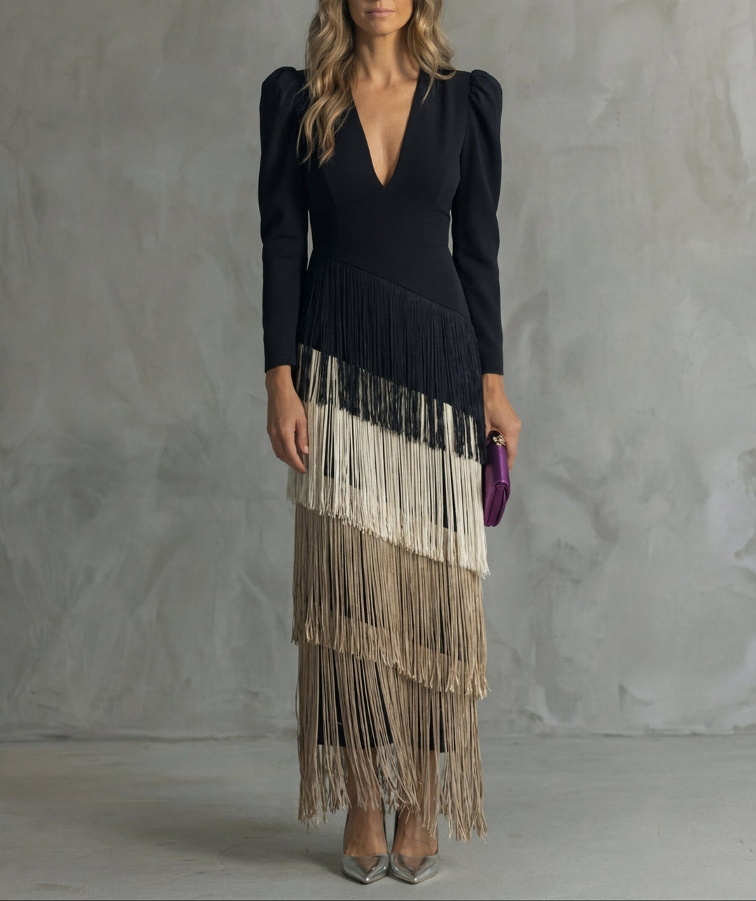 Clara | Vestido de Ceremonia con Flecos en Cascada