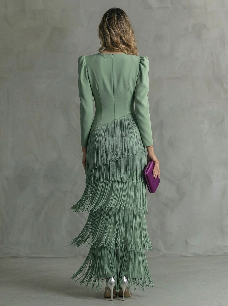 Clara | Vestido de Ceremonia con Flecos en Cascada