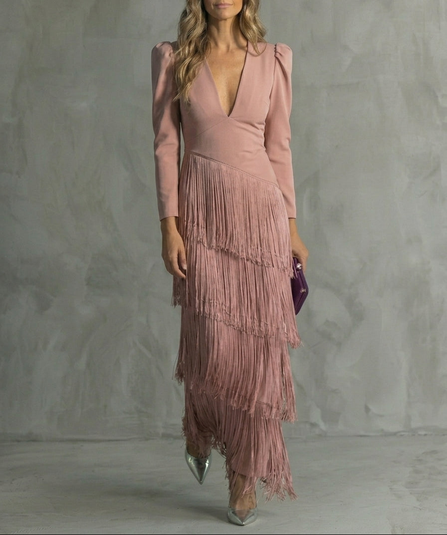 Clara | Vestido de Ceremonia con Flecos en Cascada