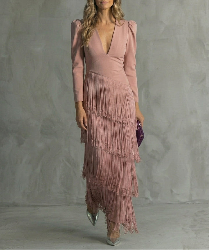 Clara | Vestido de Ceremonia con Flecos en Cascada