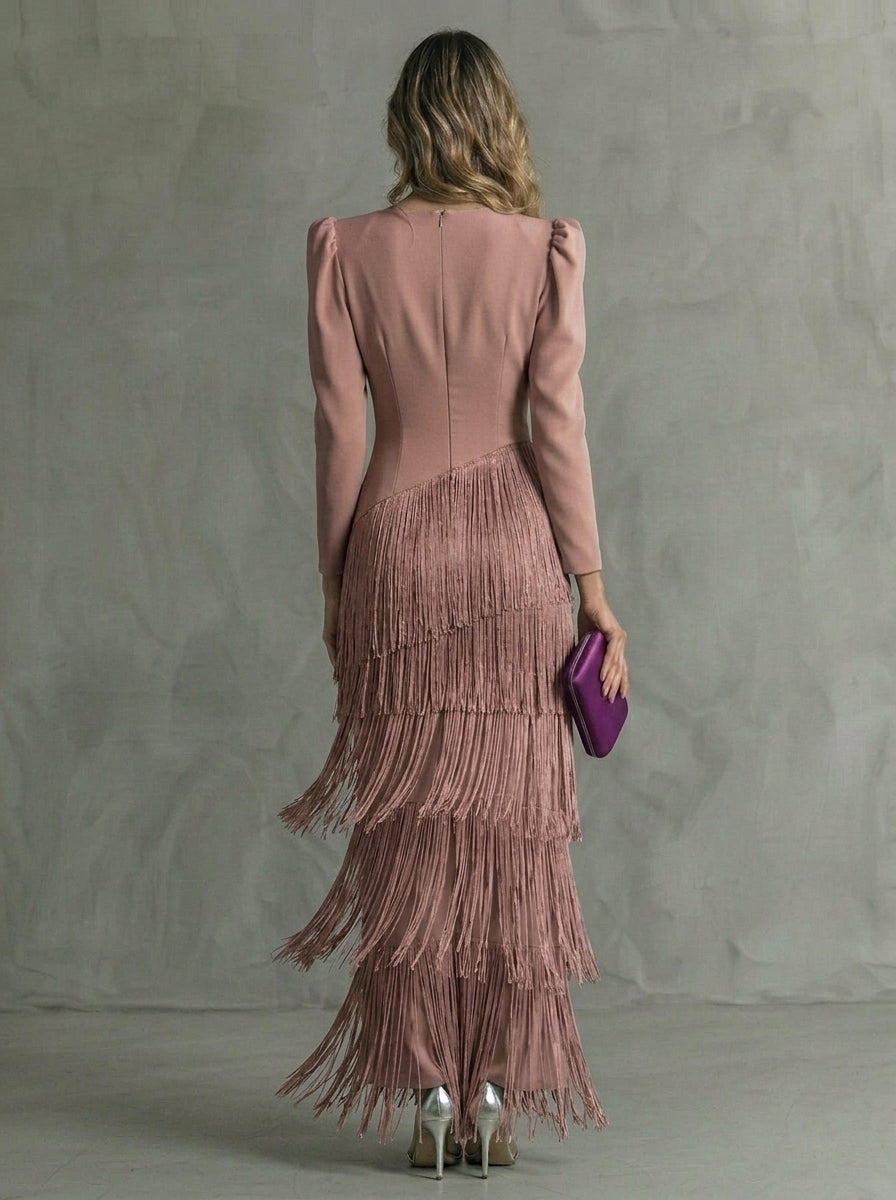 Clara | Vestido de Ceremonia con Flecos en Cascada