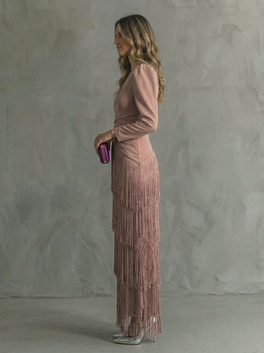 Clara | Vestido de Ceremonia con Flecos en Cascada