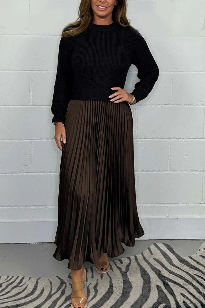 Claudia - Vestido maxi con jersey y falda plisada