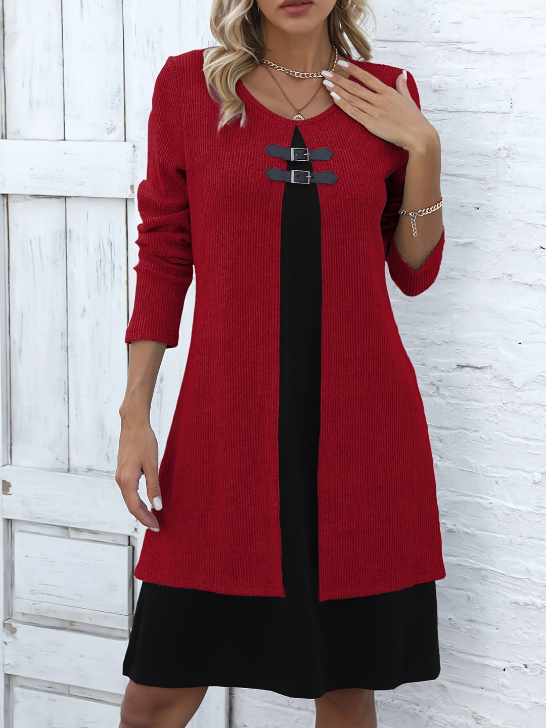 Clara - Vestido en línea A con efecto dos piezas