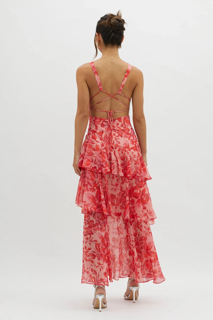 Maya - Vestido largo floral con volantes
