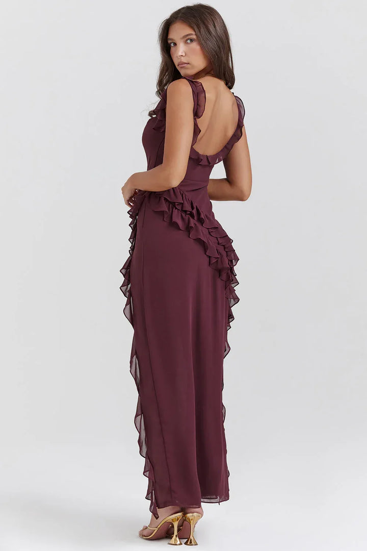 Talía - Vestido Largo con Volantes y Abertura
