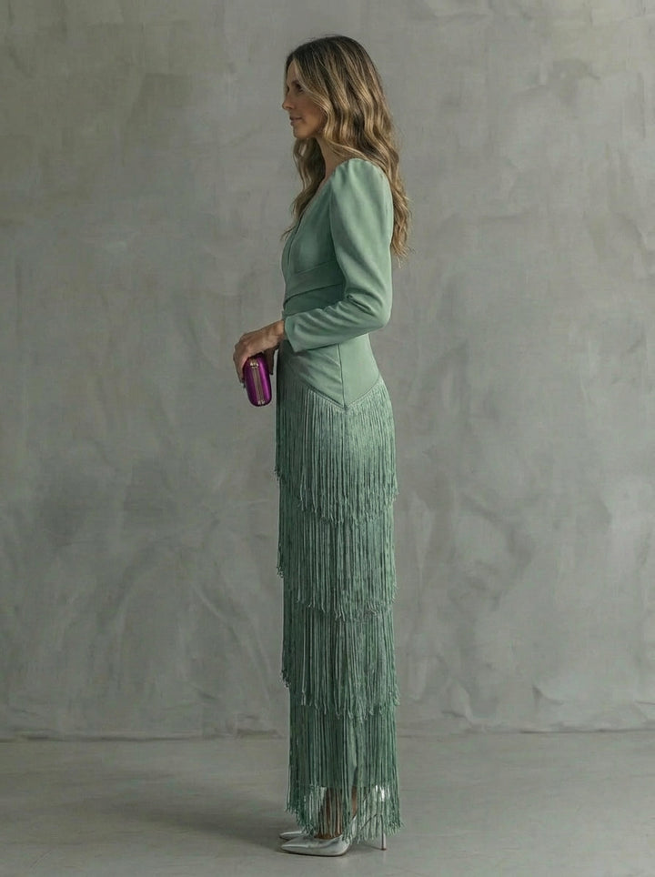Clara | Vestido de Ceremonia con Flecos en Cascada