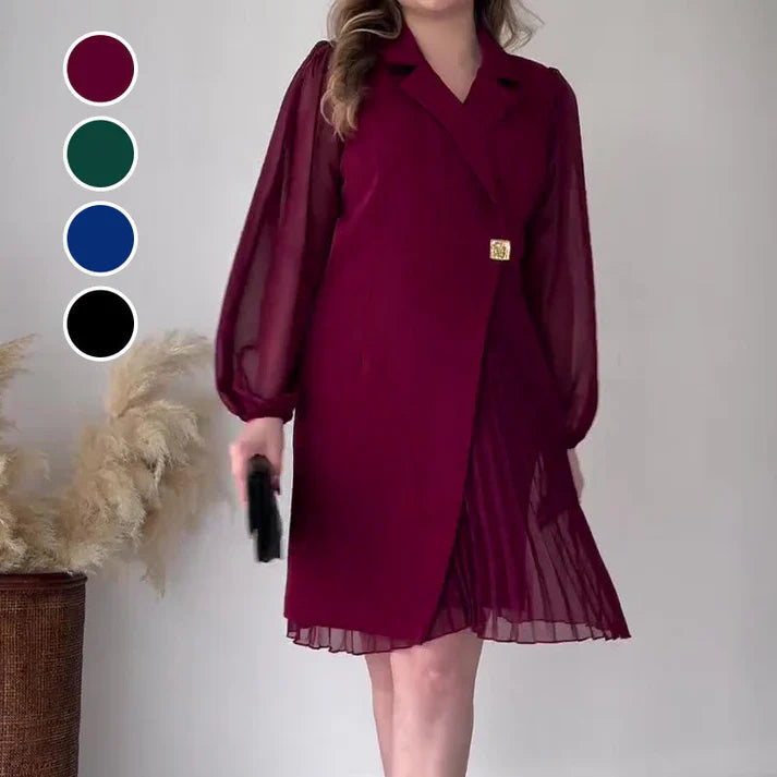 Jimena - Vestido con solapas con diseño plisado