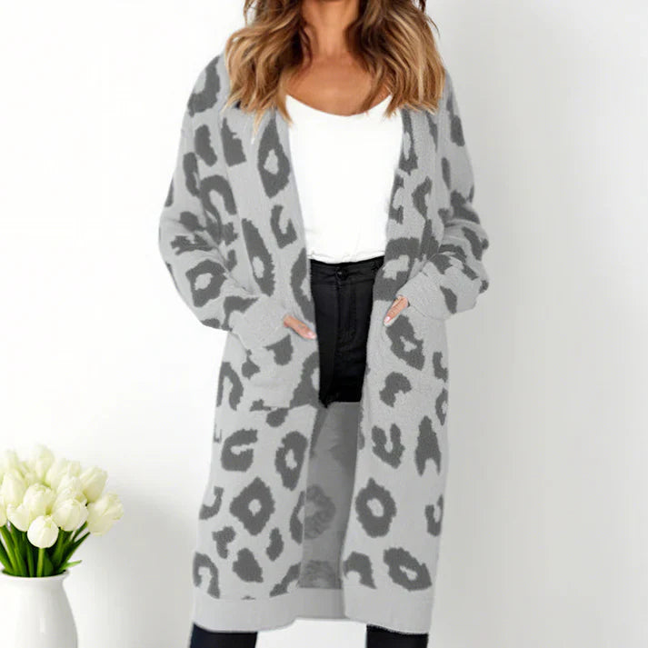 Valeria - Cárdigan largo con estampado de leopardo