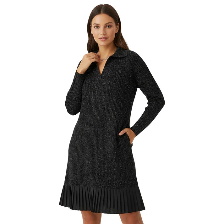 Elvira - Vestido corto con solapa y brillo sutil